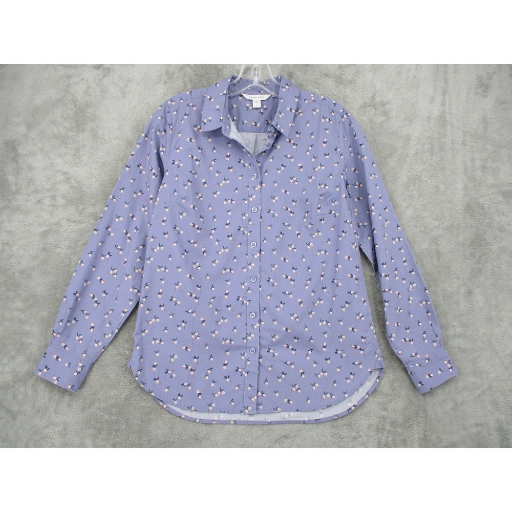 Garnet Hill Blouse Womens 0 Button Front Organic Cotton Floral Office Career